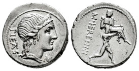 Herennius. Marcus Herennius. Denarius. 108-107 BC. South of Italy. (Ffc-743). (Craw-308/1a). (Cal-615). Anv.: Diademed head of Piety right, behind PIE...