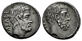 Junius. Q. Caepio Brutus. Denarius. 54 BC. Rome. (Ffc-792). (Craw-433/2). (Cal-872). Anv.: BRVTVS behind head of L. Junius Brutus, the Ancient. Rev.: ...