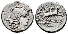 Maianius. C. Maianius. Denarius. 153 BC. Rome. (Ffc-832). (Craw-203/1a). (Cal-917). Anv.: Head of Roma right, X behind. Rev.: Victory in biga right, h...