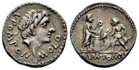 Pomponius. L. Pomponius Molo. Denarius. 97 BC. Auxiliary mint of Rome. (Ffc-1030). (Craw-334/1). (Cal-1177). Anv.: L. POMPON. MOLO. laureate head of A...