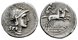 Spurilius. A. Spurilius. Denarius. 139 BC. Rome. (Ffc-1131). (Craw-230/1). (Cal-1286). Anv.: Head of Roma right, X behind. Rev.: Diana in biga right, ...