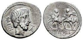 Titurius. L. Titurius L.f. Sabinas. Denarius. 89 BC. Rome. (Ffc-1153). (Craw-344/1a). Anv.: Head of Tatius right, (but different hairstyle and beard),...