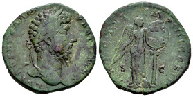Lucius Verus. Sestertius. 166 d.C. Rome. (Ric-1456). (Bmcre-1308). (C-206). Anv.: L VERVS AVG ARM PARTH MAX, laureate head to right. Rev.: TR POT VI I...