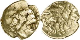 GALLIEN. 
Unbestimmter Stamm. 
Westgallien. 1/4 Gold-Stater (2. Jhdt. v.Chr.) 1,67g. Kopf n. r. / Pferd mit Reiter n. r. LT&nbsp; . . 

s