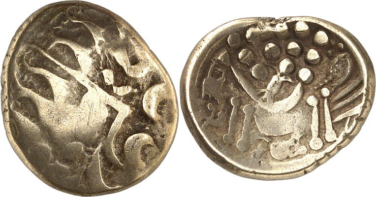 GALLIEN. 
ATREBATES. 
Goldstater (60-25 v. Chr.) 5,99g. Stilisierter Kopf n. r...