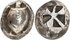 AIGINA. 
Stater (um 500 v.Chr.) 12,3g. Seeschildkröte / Quadratum Incusum (mit 5 vertieften Dreiecken). BMC&nbsp; 19-38 ("c.750/550"), SNG&nbsp;Cop.&...