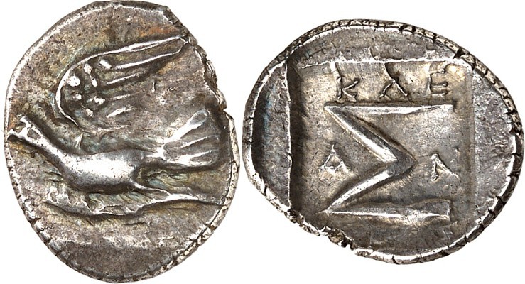 SIKYONIA. 
SIKYON (Vasilika). 
Triobolon (251/146 v.Chr.) 2,31g, Taube fliegt ...