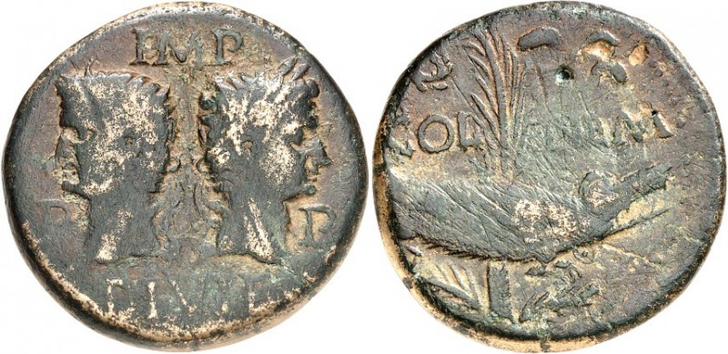 GALLIEN. 
NEMAUSUS. 
Augustus und Agrippa. AE-As 25/26mm (um 20 - 10 v.Chr. 12...