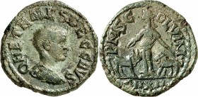 MOESIEN. 
VIMINACIUM (Kostolac). 
Hostilianus, Caesar 250-251. AE-Sesterz 26/27mm ("12"= 250/51) 12,16g. Paludamentbüste n.r. Q&nbsp;H ETR MES DEC C...