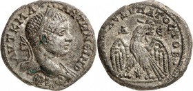 SYRIEN. 
SELEUKIS und PIEREIA / ANTIOCHEIA (Antakya). 
Elagabalus 218-222. Bi-Tetradrachmon (219) 11,82g, Carrhae. Kopf m. Lkr. n.r. AVT K M A ANTWN...