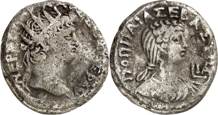 ÄGYPTEN. 
ALEXANDREIA (al-Isqandariyah). 
Nero mit Poppaea 62-65. Bi-Stater ("...