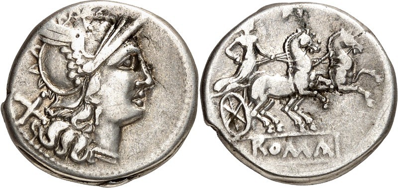RÖMISCHE REPUBLIK : Silbermünzen. 
An(...) 194-190 v. Chr. Denar 3,89g, Rom. Be...