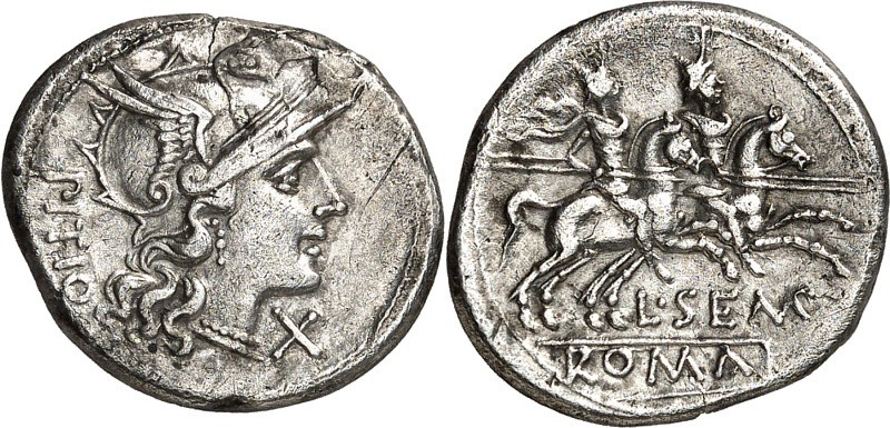 RÖMISCHE REPUBLIK : Silbermünzen. 
Lucius Sempronius Pitio 148 v. Chr. Denar 3,...