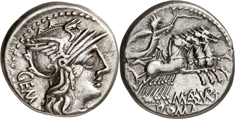 RÖMISCHE REPUBLIK : Silbermünzen. 
Marcus Aburius Geminus 132 v. Chr. Denar 3,9...