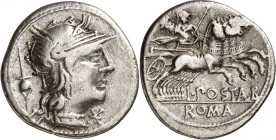 RÖMISCHE REPUBLIK : Silbermünzen. 
Lucius Postumius Albinus 131 v. Chr. Denar 3,62g. Kopf der Roma mit Flügelhelm n.r.; davor Denarzeichen; dahinter ...