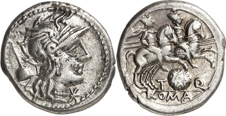 RÖMISCHE REPUBLIK : Silbermünzen. 
Titus Quinctius Flamininus 126 v. Chr. Denar...