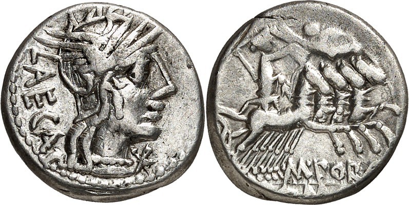 RÖMISCHE REPUBLIK : Silbermünzen. 
Marcus Porcius Laeca 125 v. Chr. Denar 3,90g...