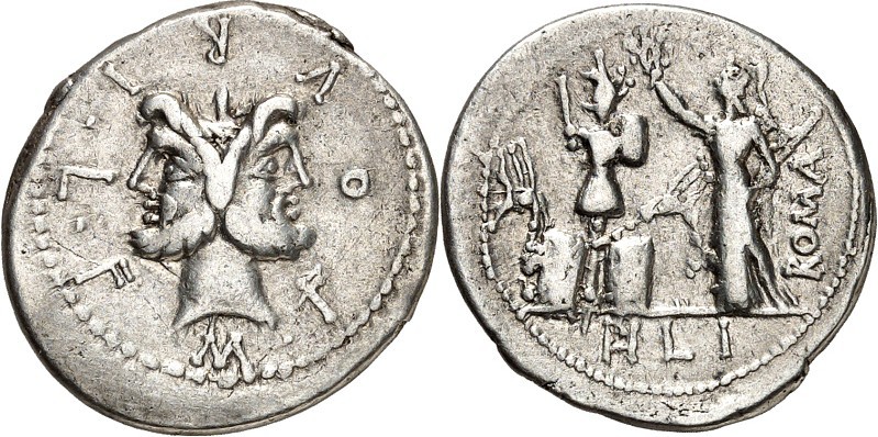RÖMISCHE REPUBLIK : Silbermünzen. 
Marcus Fourius Lucii filius Philus 119 v. Ch...