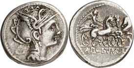 RÖMISCHE REPUBLIK : Silbermünzen. 
Titus Manlius, Appius Claudius & Quintus Urbinius 111-110 v. Chr. Denar 3,76g. Romakopf n.r. / Victoria in Triga n...