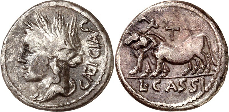 RÖMISCHE REPUBLIK : Silbermünzen. 
Lucius Cassius Caecianus 102 v. Chr. Denar 3...