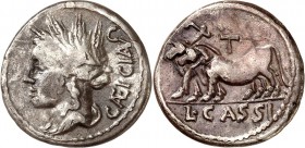 RÖMISCHE REPUBLIK : Silbermünzen. 
Lucius Cassius Caecianus 102 v. Chr. Denar 3,07g. Kopf der Ceres mit Ährenkranz n.l.; darüber C; dahinter CAEICIAN...