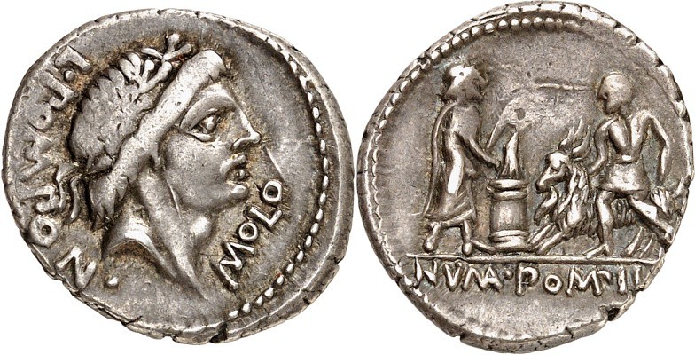 RÖMISCHE REPUBLIK : Silbermünzen. 
Lucius Pomponius Molo 97 v. Chr. Denar 3,52g...