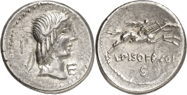 RÖMISCHE REPUBLIK : Silbermünzen. 
Lucius Calpurnius Piso Frugi 90 v. Chr. Dena...