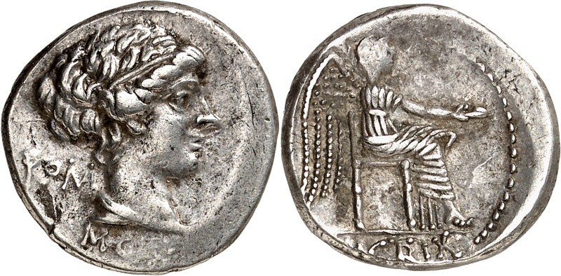 RÖMISCHE REPUBLIK : Silbermünzen. 
Marcus Porcius Cato 89 v. Chr. Denar 3,94g. ...