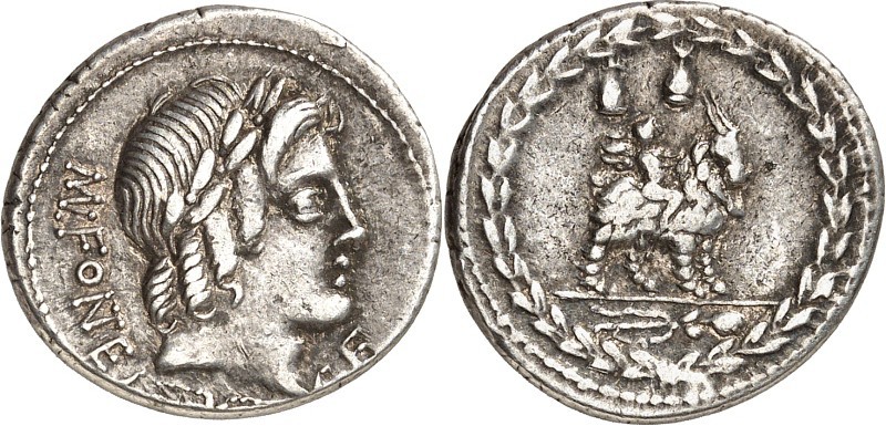 RÖMISCHE REPUBLIK : Silbermünzen. 
Mnaeus Fonteius Gaii filius 85 v. Chr. Denar...