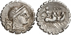 RÖMISCHE REPUBLIK : Silbermünzen. 
Gaius Naevius Balbus 79 v. Chr. Denar (serratus) (Rs.-Stpl. 67) 4,12g. Venuskopf n.r. S C / Victoria in Triga n.r....
