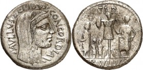 RÖMISCHE REPUBLIK : Silbermünzen. 
Lucius Aemilius Lepidus Paullus 62 v. Chr. Denar 3,38g. Kopf der Concordia, bedeckt, mit Diadem, n.r. PAVLLVS LEPI...