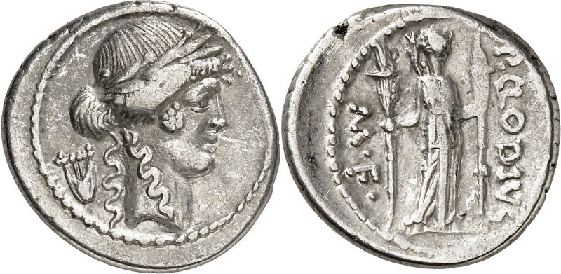 RÖMISCHE REPUBLIK : Silbermünzen. 
P. C. M. f. Turrinus 42 v. Chr. Denar 4,13g....