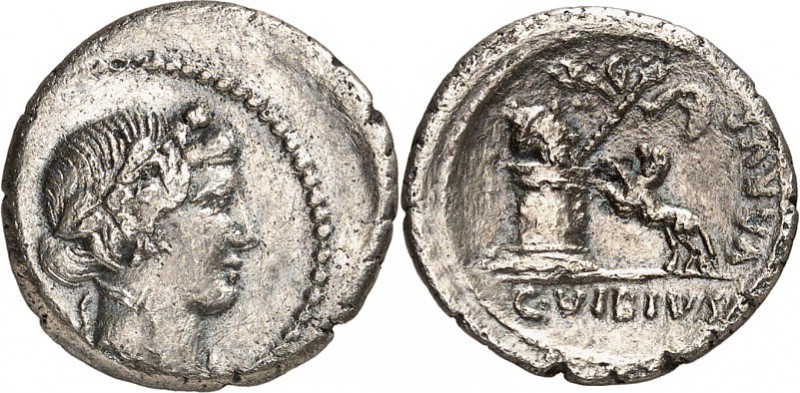 RÖMISCHE REPUBLIK : Silbermünzen. 
Gaius Vibius Varus 42 v. Chr. Denar 3,53g. L...