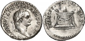 RÖMISCHES KAISERREICH. 
Domitianus, Caesar z.Z. Titus 79-81. Denar (80/81) 3,00g. Kopf m. Lkr. n.r. CAESAR. DIVI F DOMITIANVS COS VII. / PRINCEPS - I...