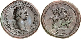 RÖMISCHES KAISERREICH. 
DOMITIANUS, Augustus 81-96. AE-Sesterz (85) 26,72g. Aigisbüste m. Lkr. n.r. IMP CAES DOMITIAN AVG GERM COS XI / S - C Domitia...
