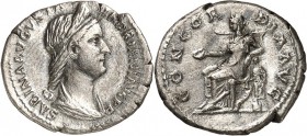 RÖMISCHES KAISERREICH. 
Sabina, Gemahlin des Hadrianus +136/137. Denar 2,95g. Pallabüste m. langem Haar u. Diadem n.r. SABINA AVGVSTA - HADRIANI AVG ...