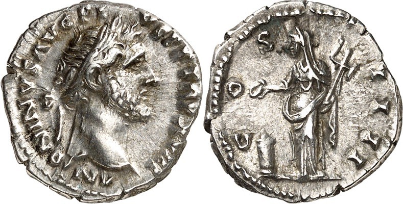 RÖMISCHES KAISERREICH. 
ANTONINUS PIUS Augustus 138-161. Denar (155) 3,46g. Kop...