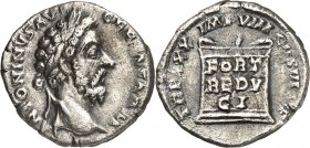 RÖMISCHES KAISERREICH. 
MARCUS AURELIUS, Augustus 161-180. Denar (176) 2,70g. Belorb. Kopf n. r. M ANTONINVS AVG GERM SARM / TRP XXX IMP VIII COS III...