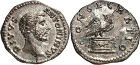 RÖMISCHES KAISERREICH. 
Divus Antoninus, unter Commodus 180. Denar (180) 2,75g. Kopf n.r. DIVVS M AN-TONINVS PIVS / CONSECRATIO Adler steht mit ausge...