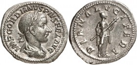 RÖMISCHES KAISERREICH. 
GORDIANUS III. Augustus 238-244. Denar (Ende 239/240) 3,42g. Paludamentbüste m. Lkr. n.r. IMP GORDIANVS PIVS FEL AVG / DIANA ...