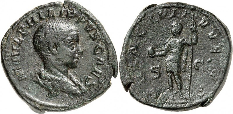 RÖMISCHES KAISERREICH. 
Philippus II., Caesar 244-247. AE-Sesterz (245/247) 18,...