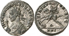RÖMISCHES KAISERREICH. 
PROBUS 276-282. AE-Antoninian (277) 3,64g, Siscia. Konsularbüste, in Trabea mit Adlerszepter und Strahlenkrone, n.l. IMP C M ...