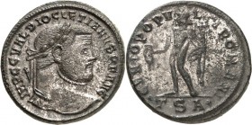 RÖMISCHES KAISERREICH. 
DIOCLETIANUS Iovius 284-305. AE-Follis 27/29mm (300/301) 9,88g, Thessalonica, 1. Off. Kopf m. Lkr. n.r. IMP C C VAL DIOCLETIA...