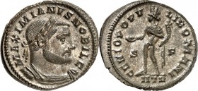 RÖMISCHES KAISERREICH. 
Maximianus II. Galerius Caesar 293-305. Bi-Follis 26/29mm (302/303) 10,35g, Trier, 2.&nbsp;Off. Panzerbüste m. Lkr. n.r. MAXI...
