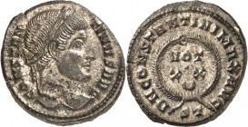 RÖMISCHES KAISERREICH. 
CONSTANTINUS I. der Große, Augustus 306(310)-337. Bi-Follis 18,5mm (322/325) 3,37g, Ticinum, 2.&nbsp;Off. Kopf m. Lkr. n.r. C...