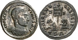 RÖMISCHES KAISERREICH. 
CONSTANTINUS I. der Große, Augustus 306(310)-337. AE-Follis 19/20mm (320) 2,67g, Thessalonica, 4. Off. Panzerbüste mit Helm n...