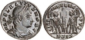 RÖMISCHES KAISERREICH. 
Delmatius Caesar 335-337. AE-Minutus 17/16mm 1,39g, Siscia, 2. Off. Paludamentbüste m. Lkr. n.r. FL DELMATIVS NOB C / GLOR-IA...