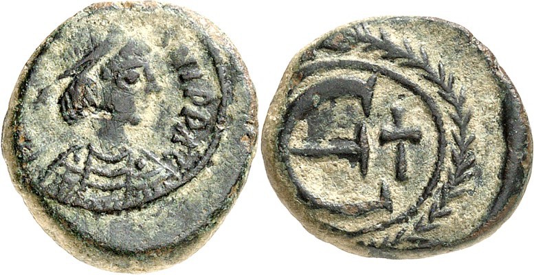BYZANZ. 
IUSTINIANUS I. 527-565. Cu-Penta 16/15mm (542/547) 3,05g, Carthago. Pa...