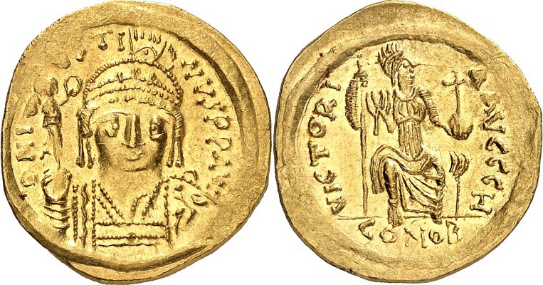 BYZANZ. 
IUSTINUS II. 565-578. Solidus (567/578) 4,46g, Konstantinopel, 8.&nbsp...