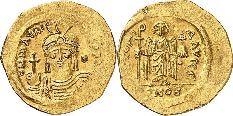 BYZANZ. 
MAURICIUS TIBERIUS 582-602. Solidus zu 23 Keratia (um 585) 4,25g, Kons...